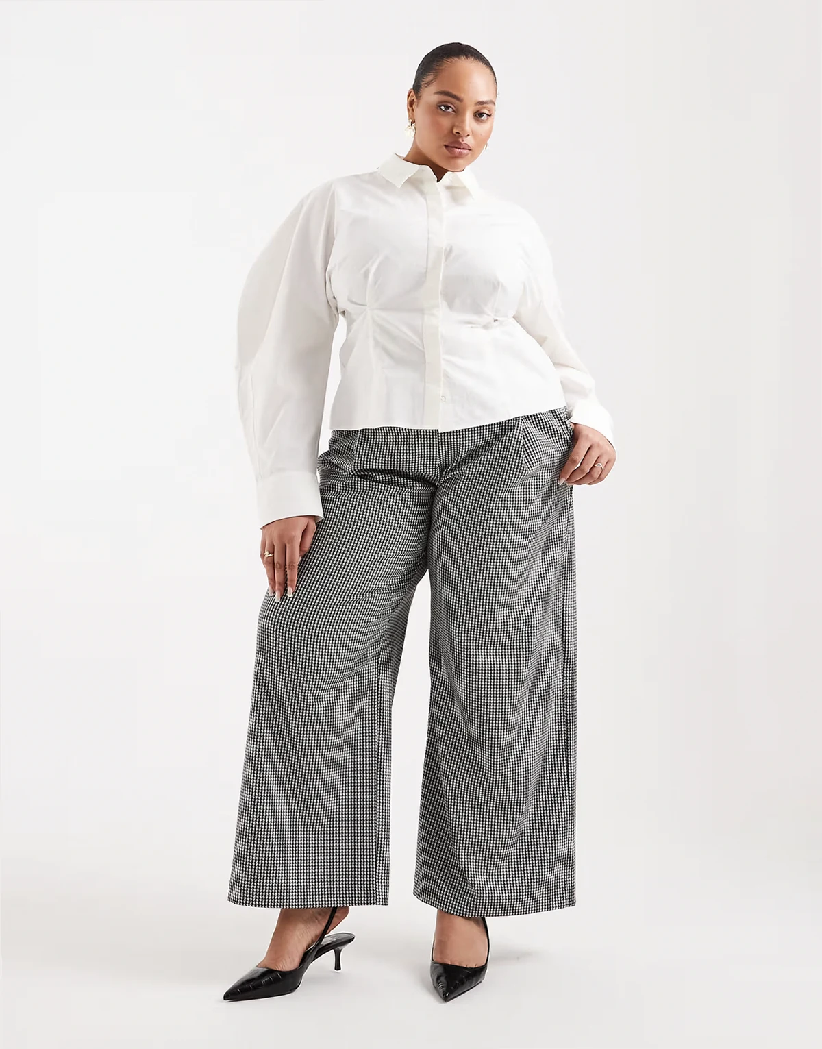 ASOS DESIGN Curve – Dopasowane spodnie o luźnym kroju w pepitkę