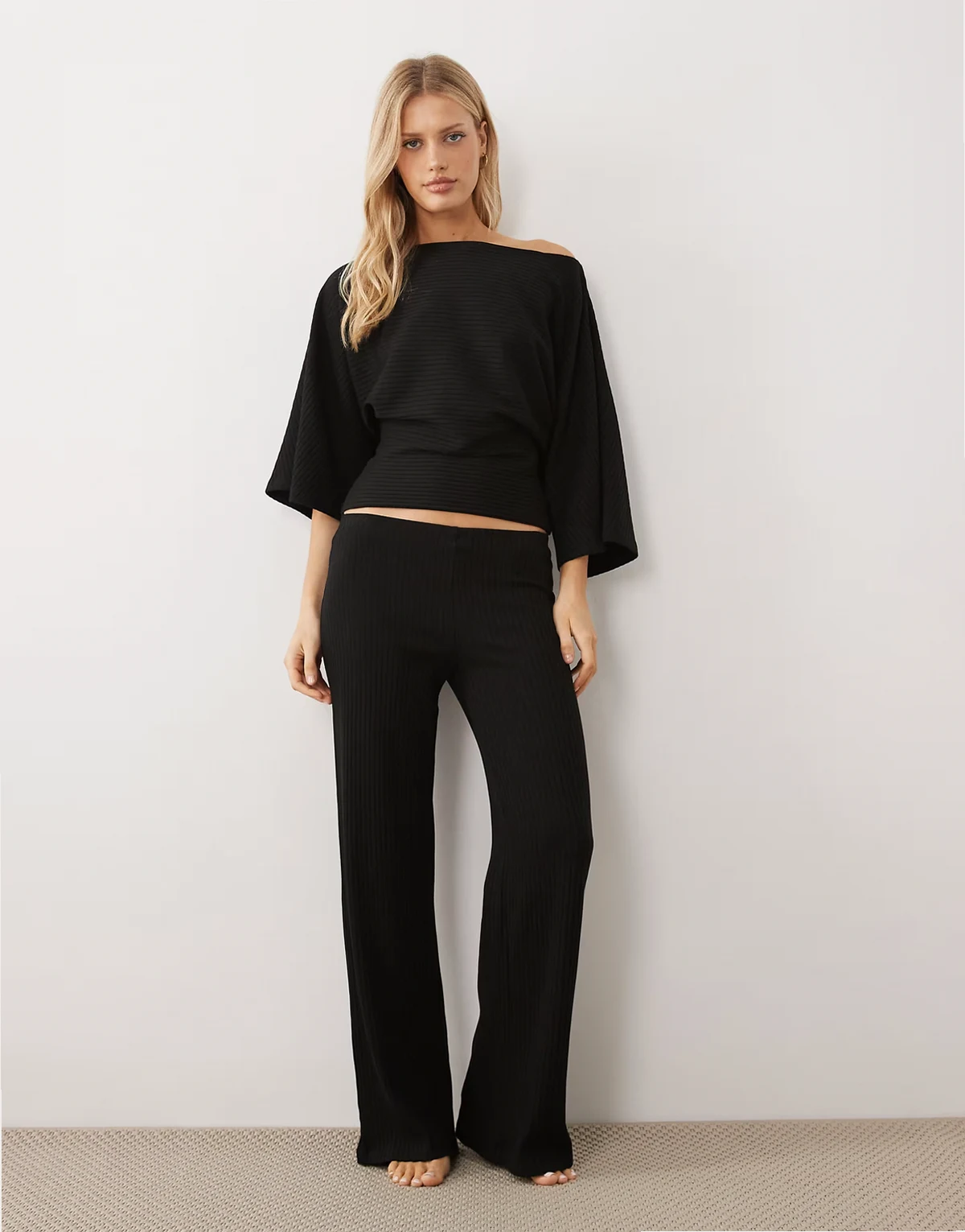 rib knit pants in black - part of a set