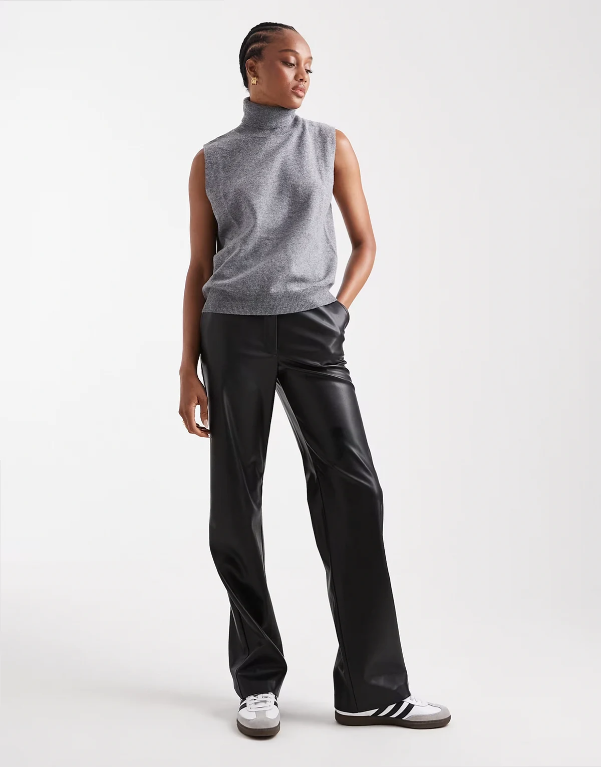 Tall – Hose aus Kunstleder in Schwarz mit geradem Bein