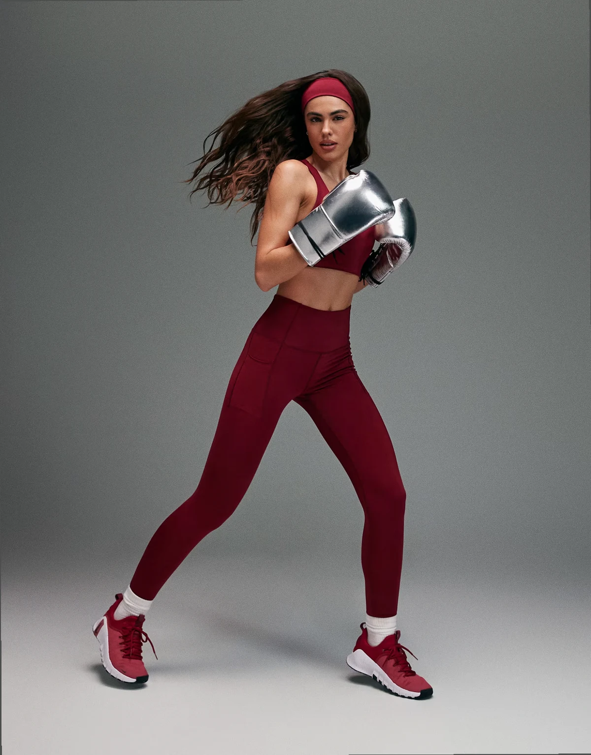 active waist snatching high rise gym leggings in cherry red
