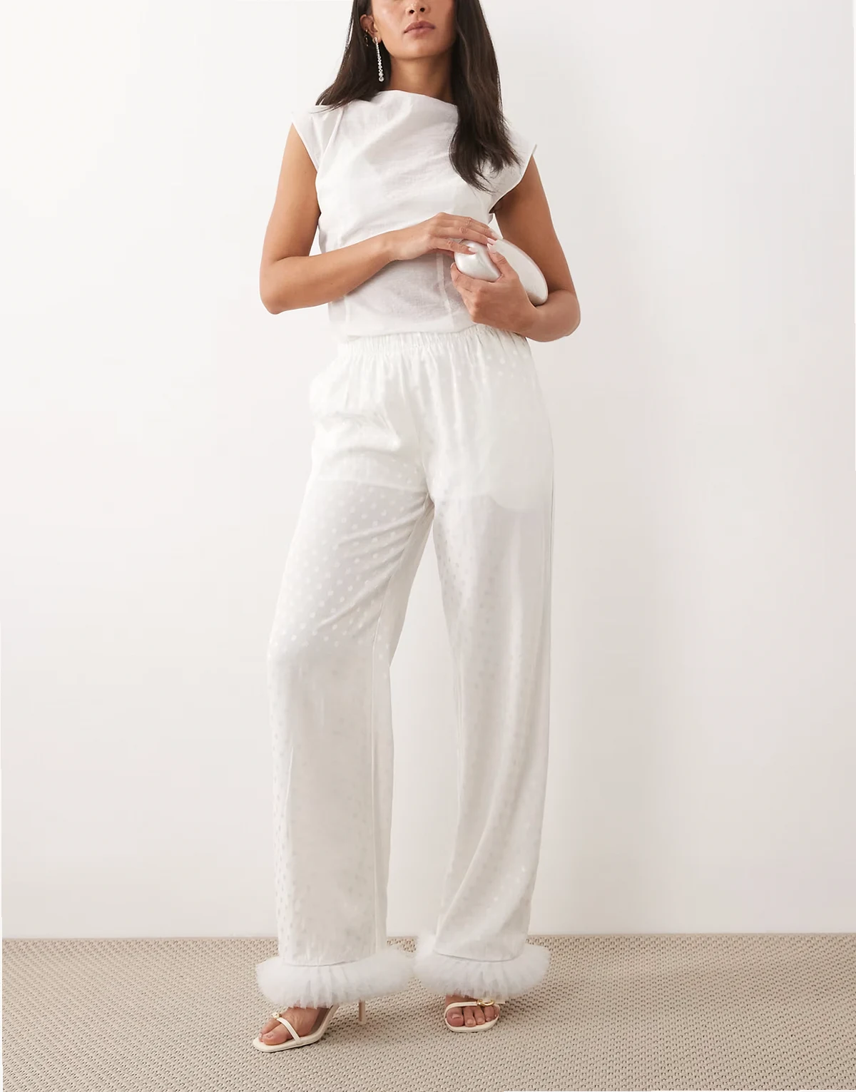 – Bridal – Hose in Weiß mit Tüll-Besatz und Polka Dots, Kombiteil