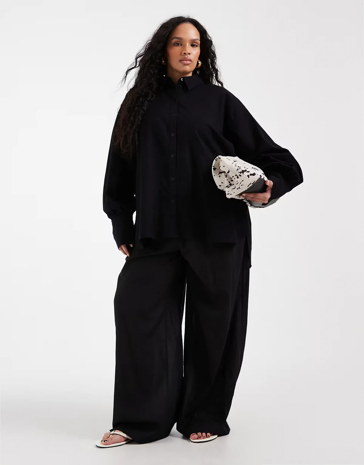 ASOS DESIGN Curve Ipanema sheer linen blend wide leg beach pants in black - part of a set