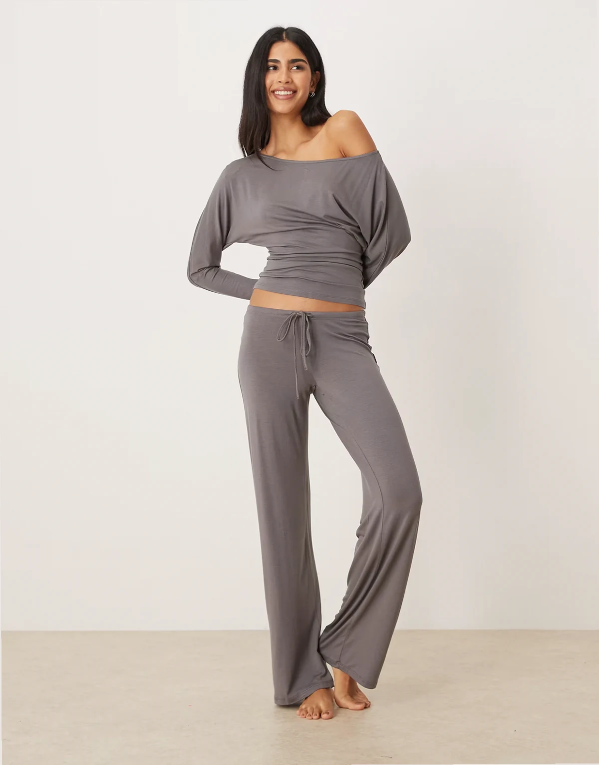 low rise loungewear pants in gray stone - part of a set