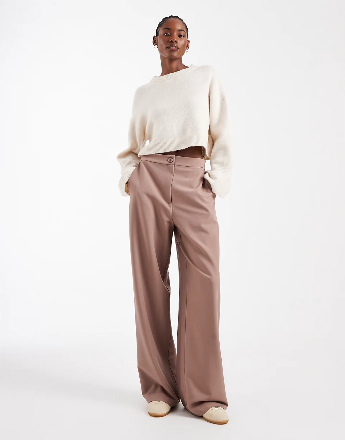 Tall – Elegante Hose in Sesam mit lockerem, geradem Schnitt