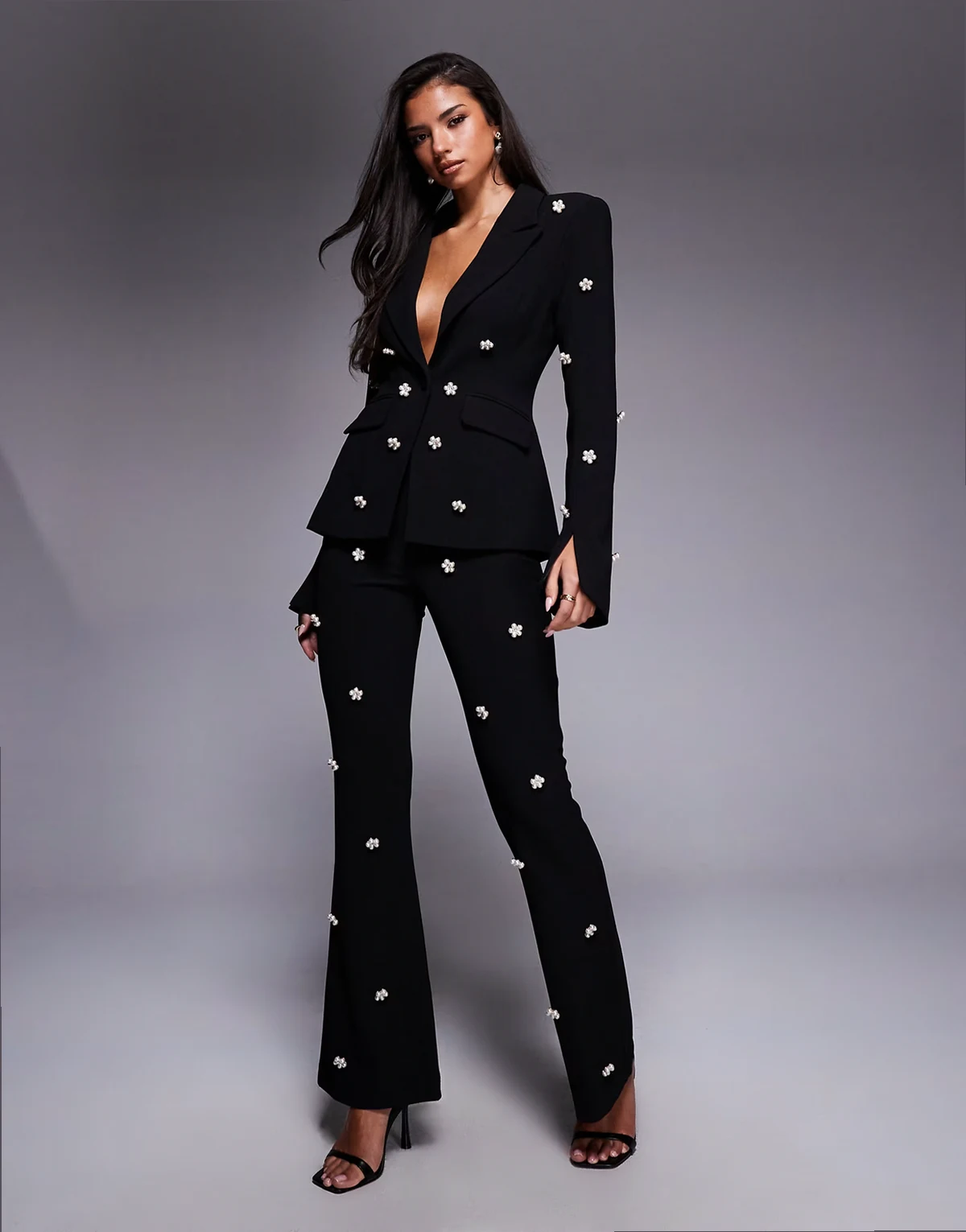 embellished flared pants in black - part of a set