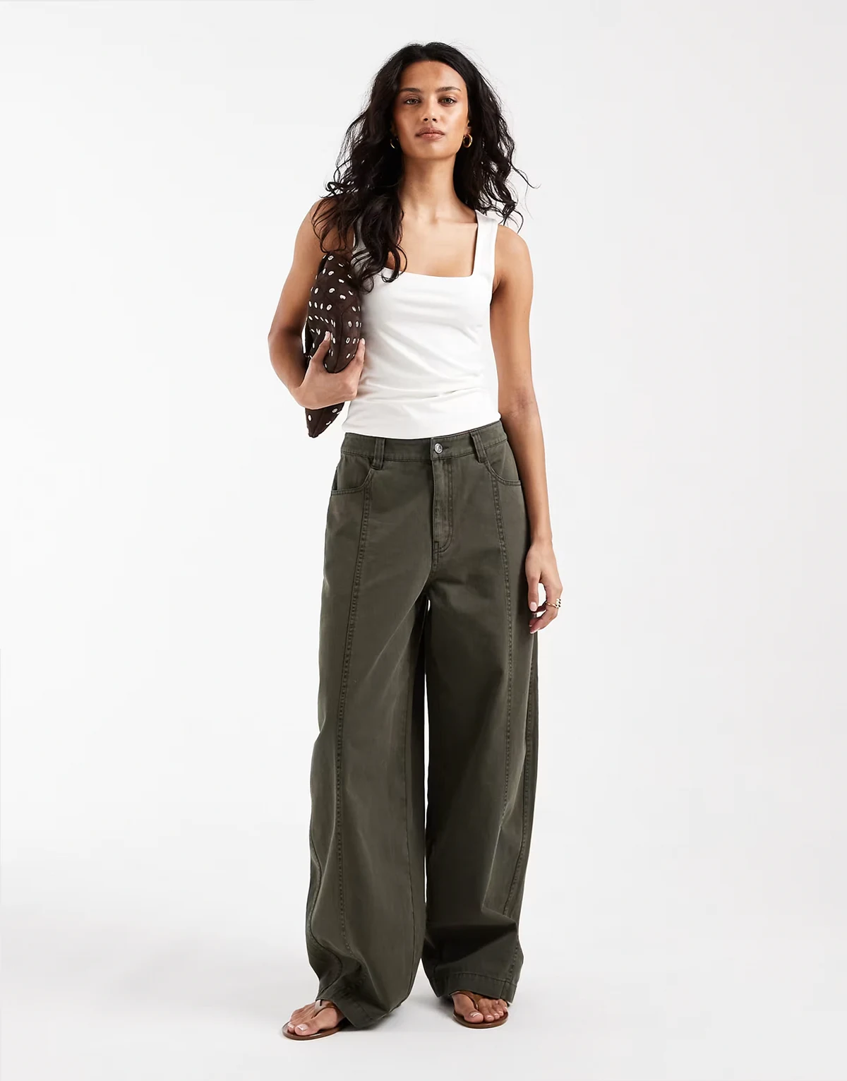 – Horseshoe-Hose in verwaschenem Khaki mit Ziernaht