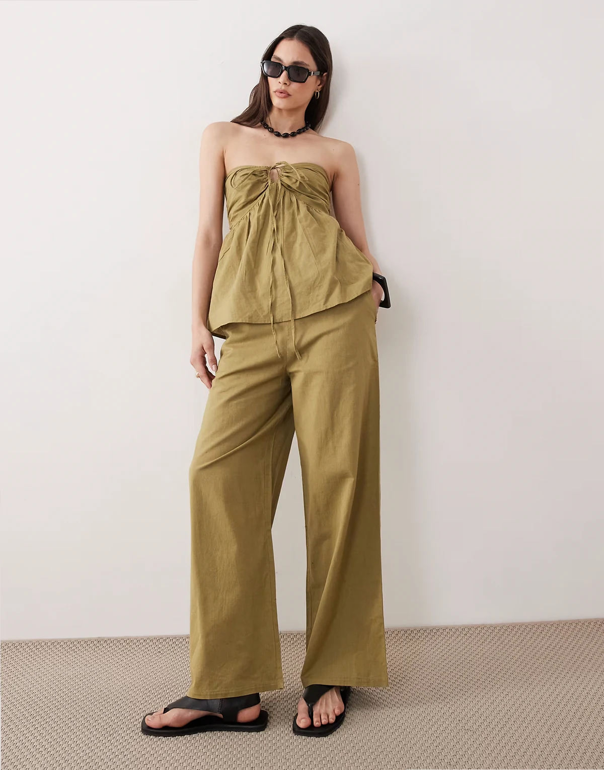 tie front beach pants in light green - part of a set