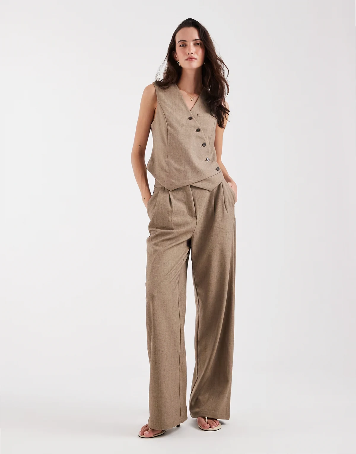 wide leg tailored pants in light brown - part of a set