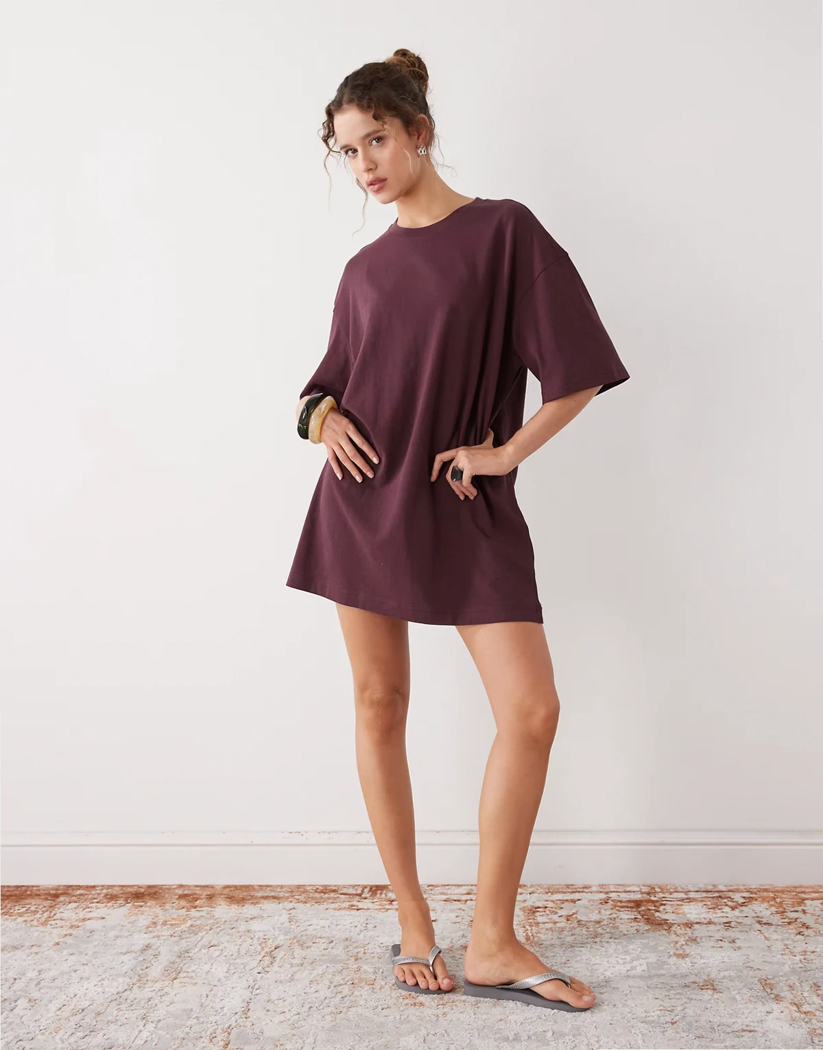 oversized T-shirt dress in burgundy exclusive to ASOS