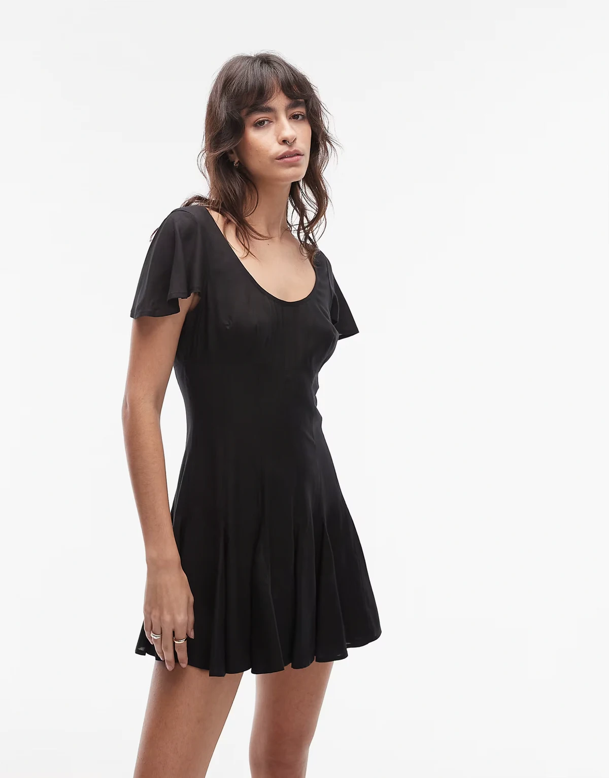 mini tea dress with godet hem in black