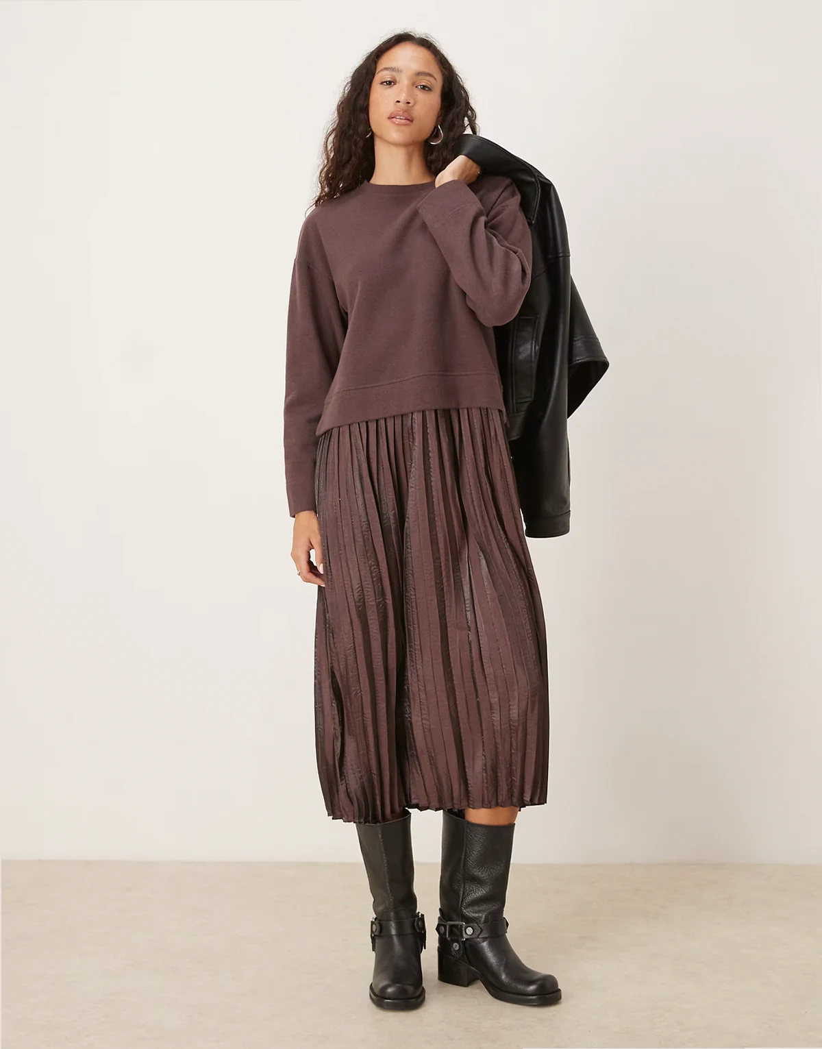 cotton jersey mix soft touch dress in chocolate brown