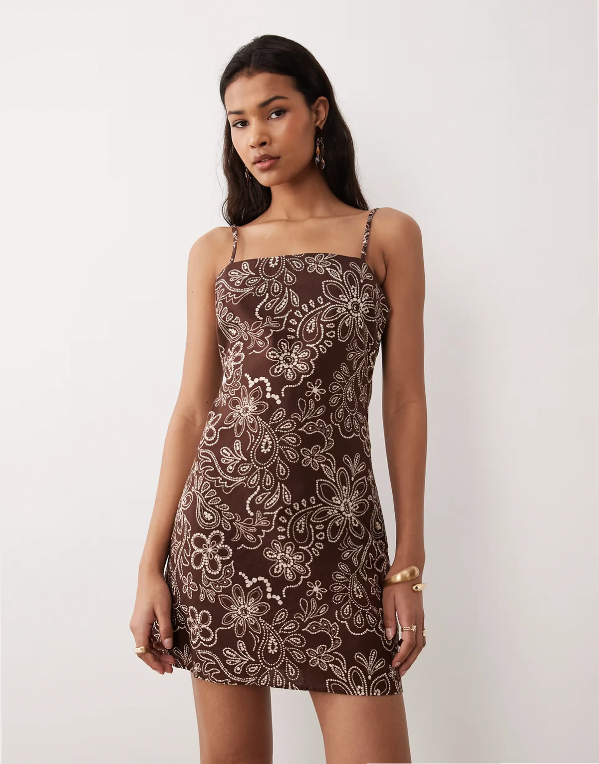 – Palma – Mini-Camisole-Kleid in Braun mit Print