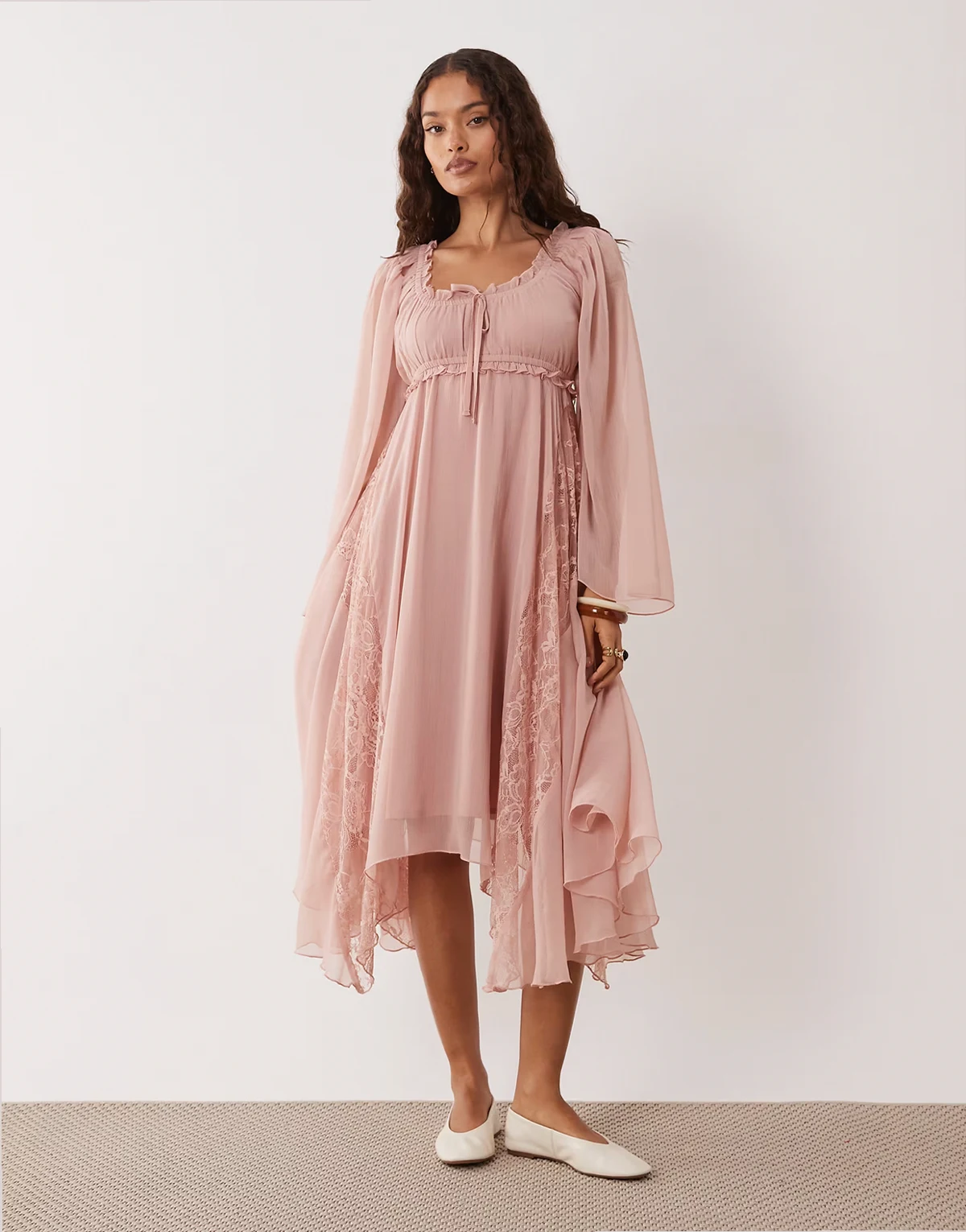 chiffon boho hanky hem midi dress in pink