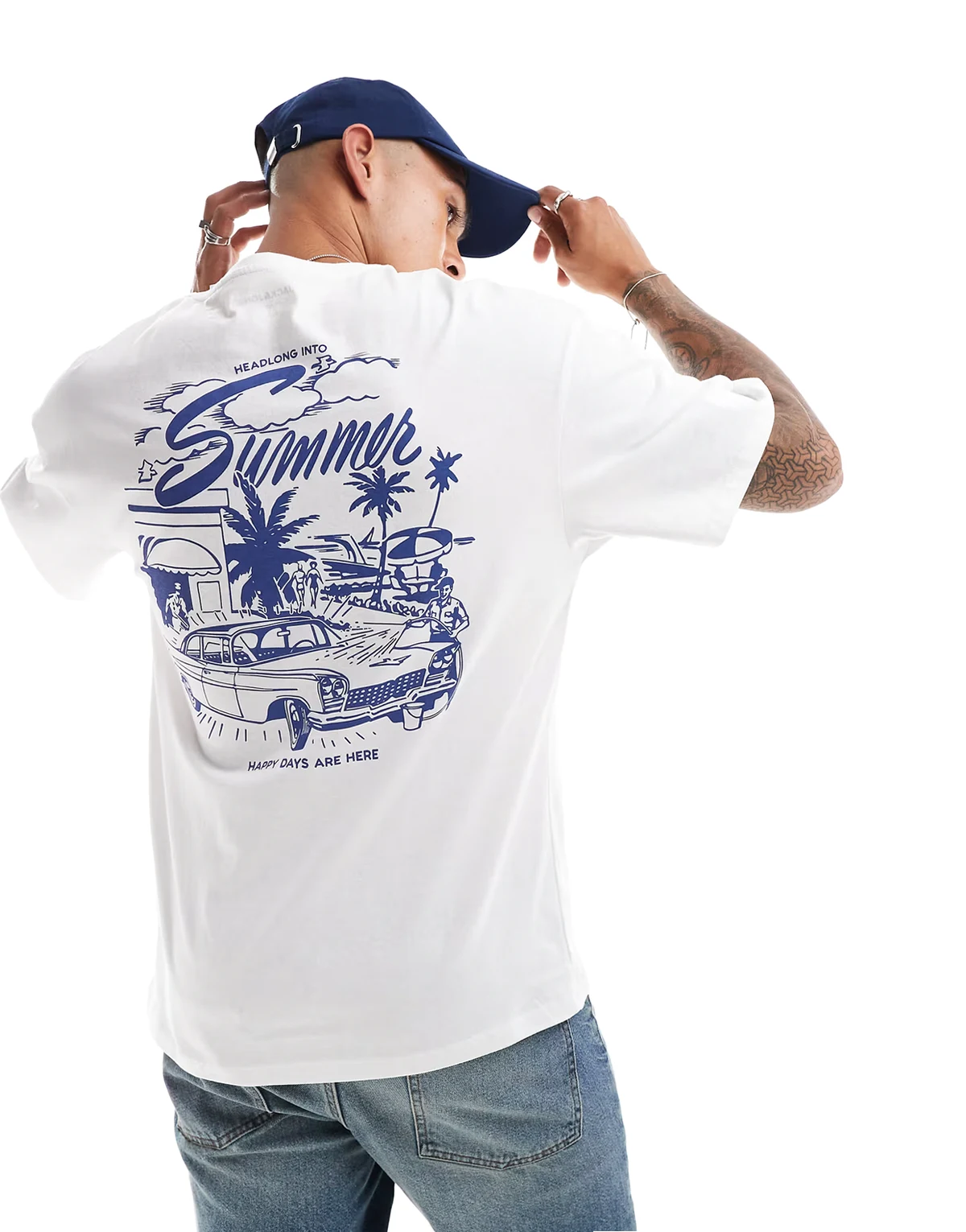 oversized Summer back print T-shirt in white