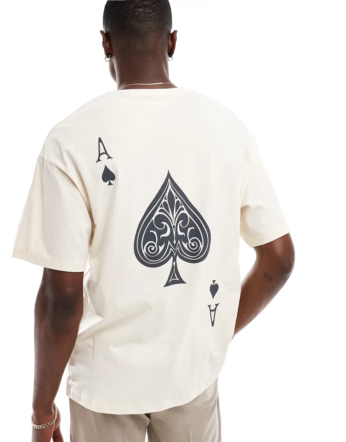 oversized T-shirt with ace of spades back print in cream