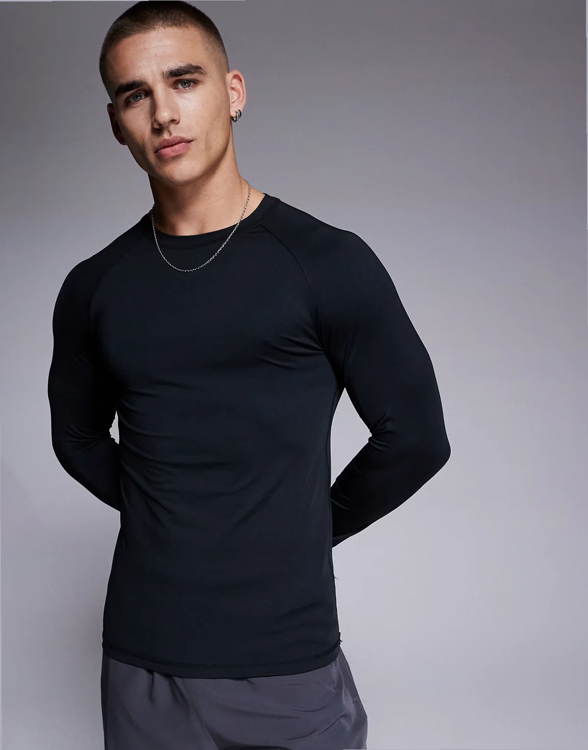 Icon active quick dry muscle fit base layer training long sleeve top in black
