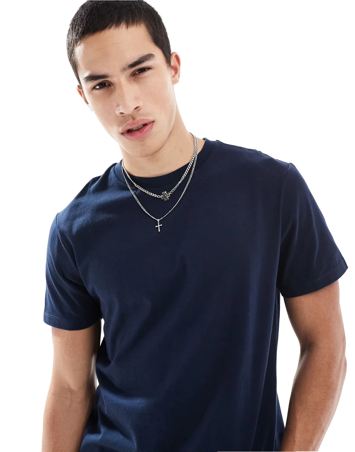 – Basic-T-Shirt in Marineblau mit Rundhalsausschnitt