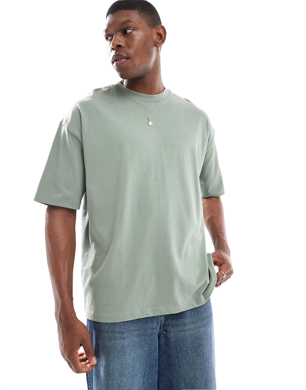 – Oversize-T-Shirt aus schwerem Stoff in Salbeigrün