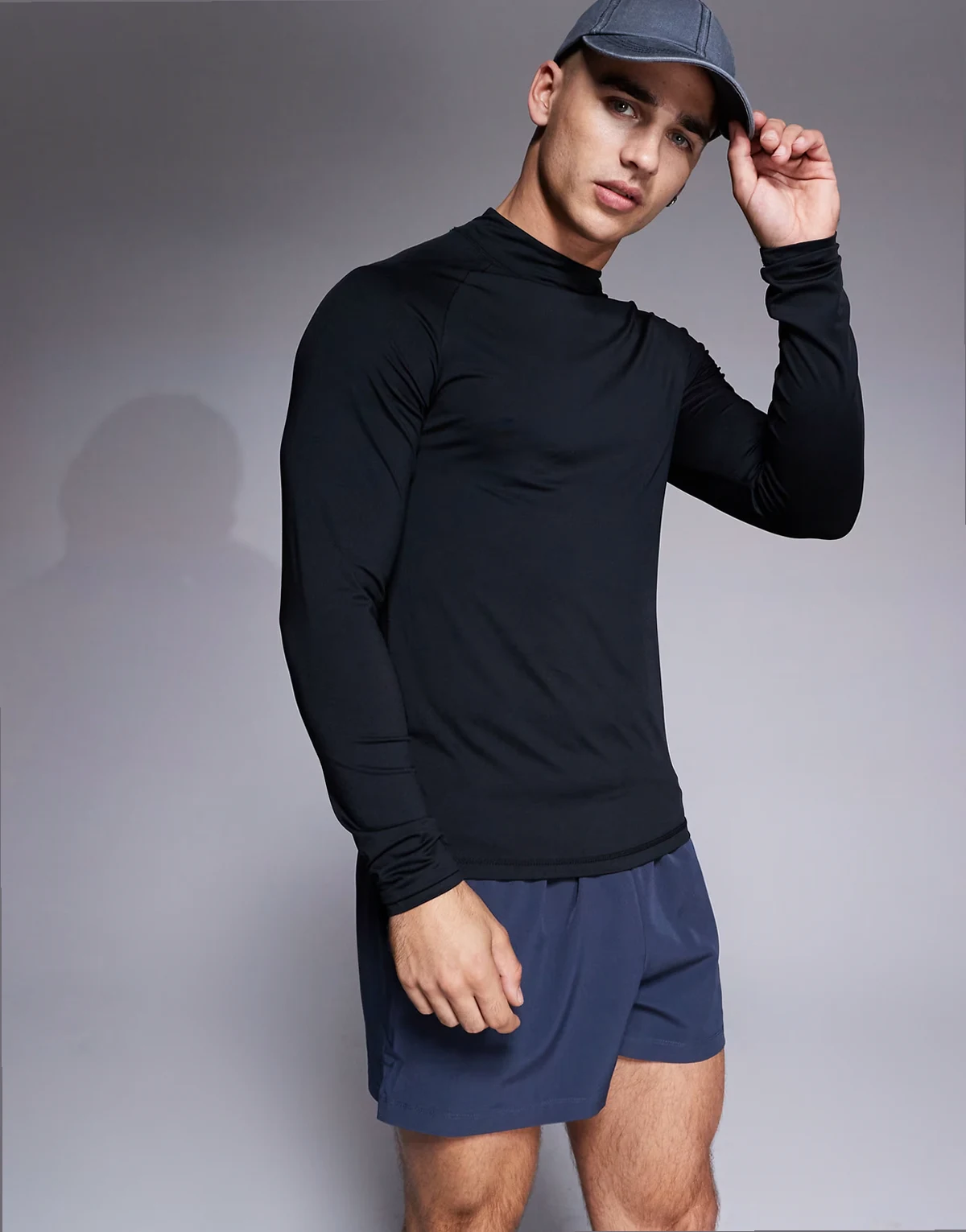 Icon active quick dry muscle fit base layer training long sleeve mock neck top in black