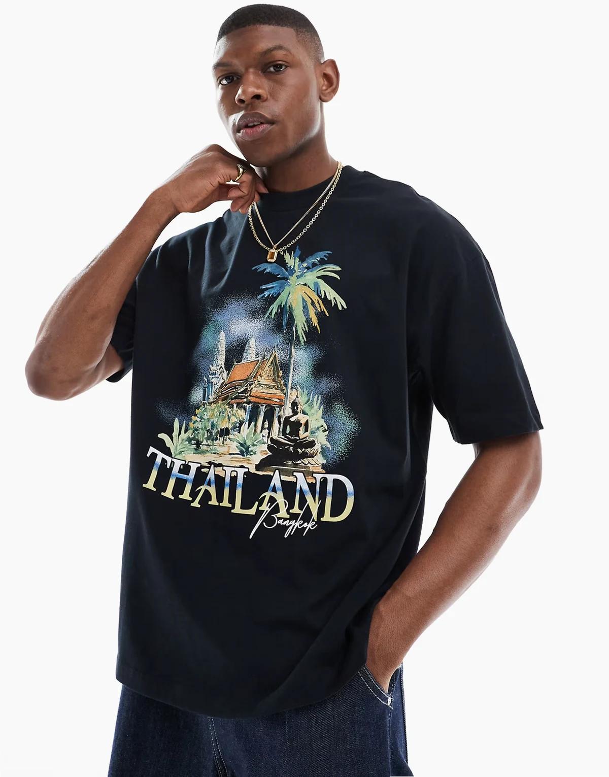 – Oversize-T-Shirt in Schwarz mit City-Print auf der Vorderseite