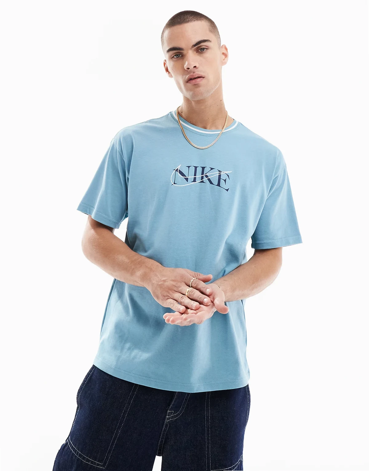 Swoosh overlay logo t-shirt in blue