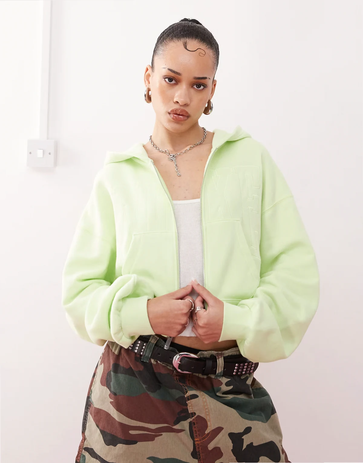 Street cropped full zip hoodie in lime green