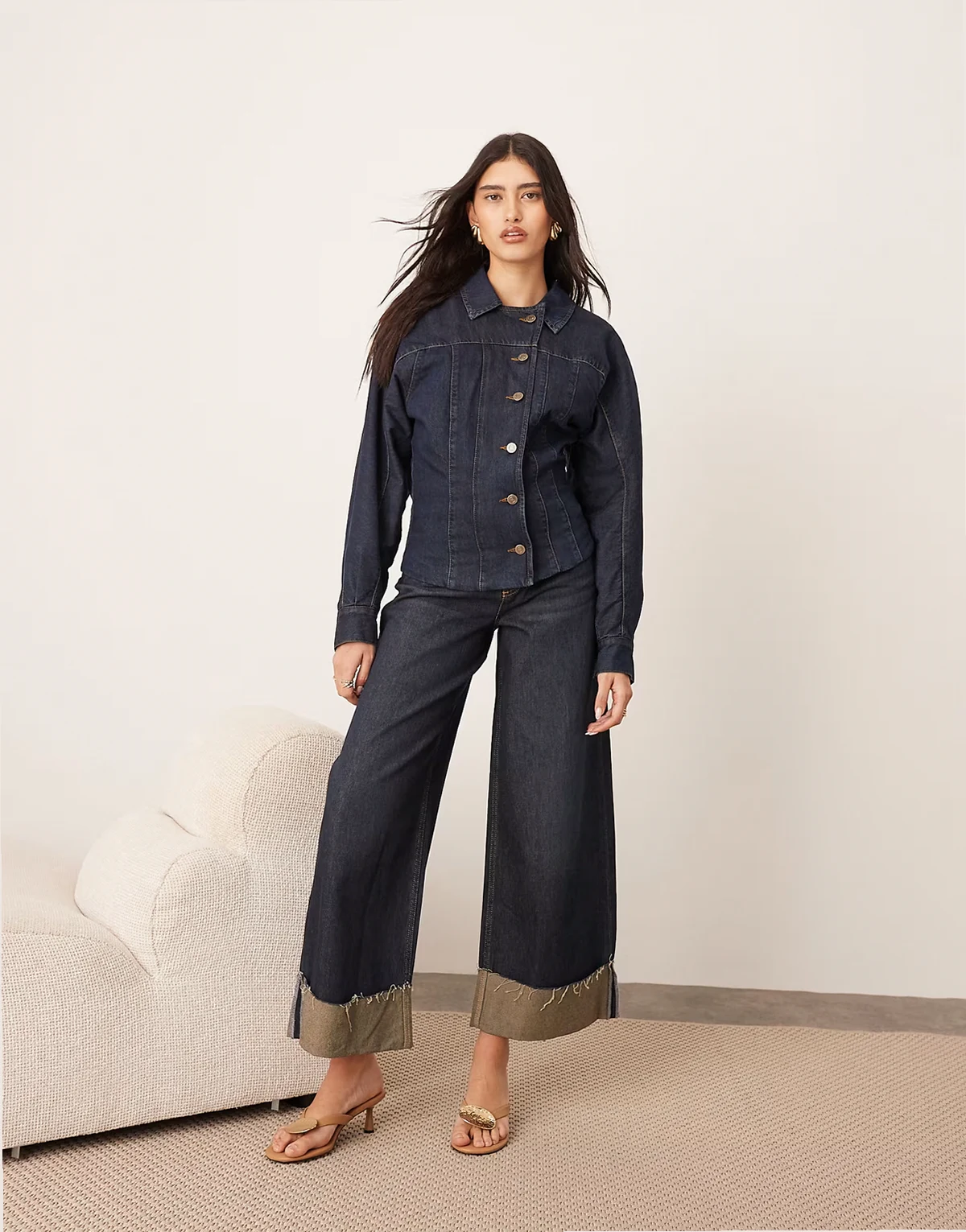 denim sculpted jacket with button detail in indigo