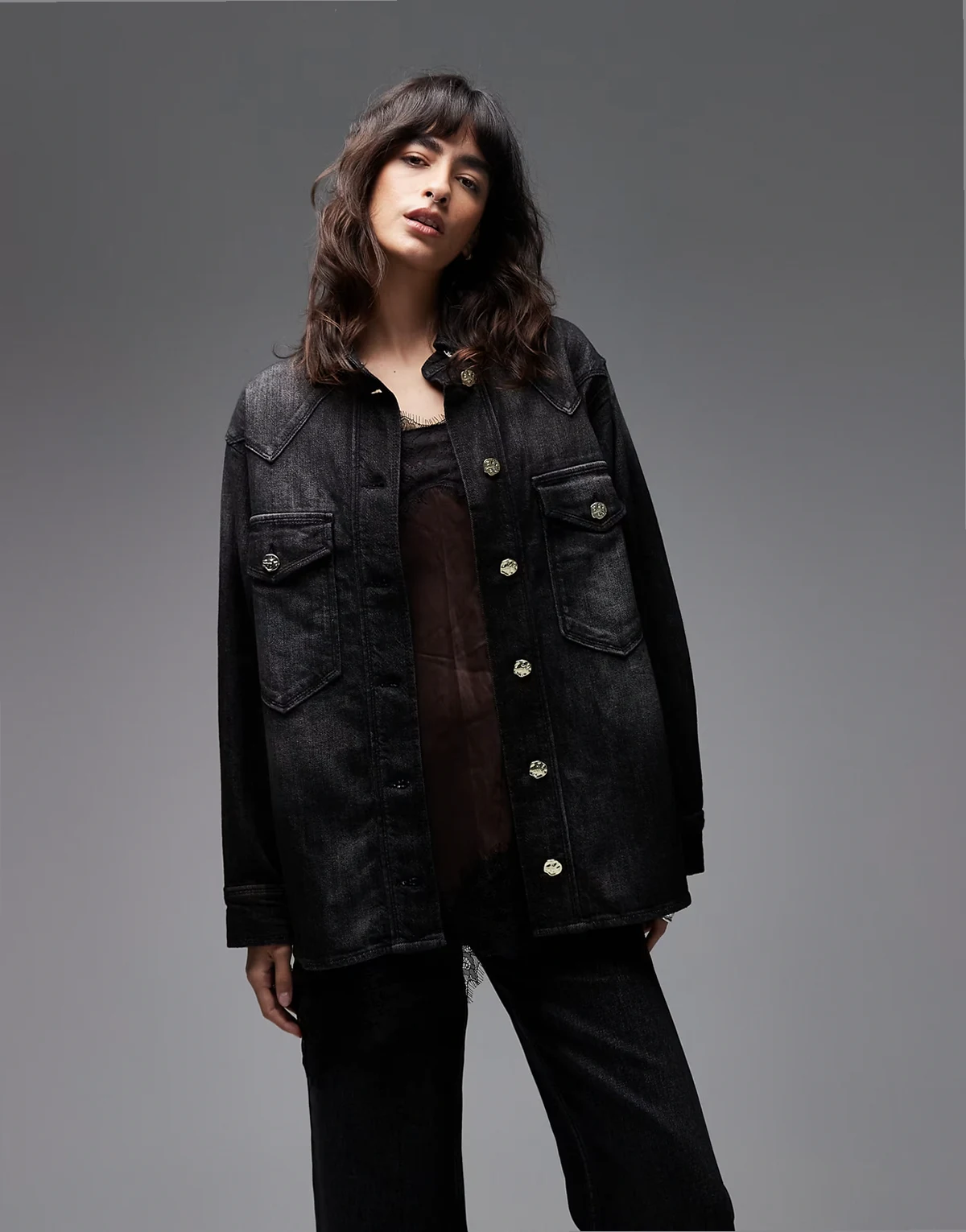 bryn denim shacket in washed black