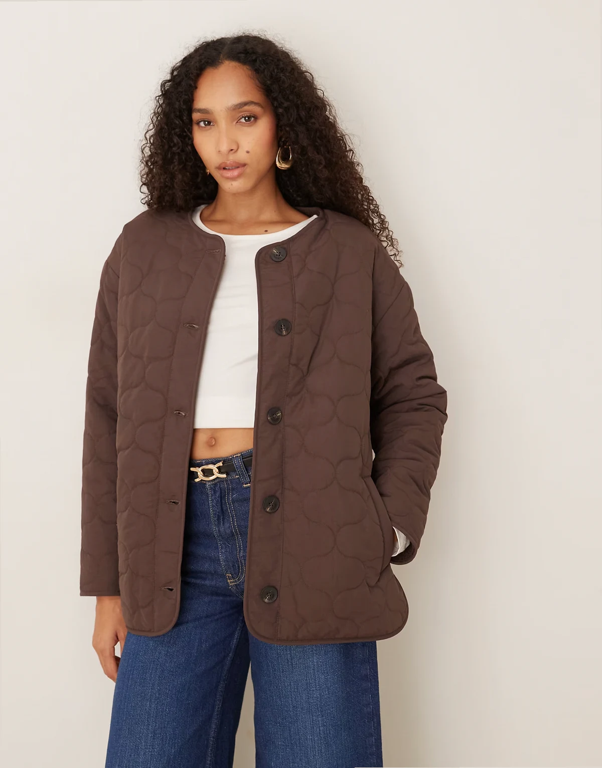 reversible quilted borg jacket in chocolate brown