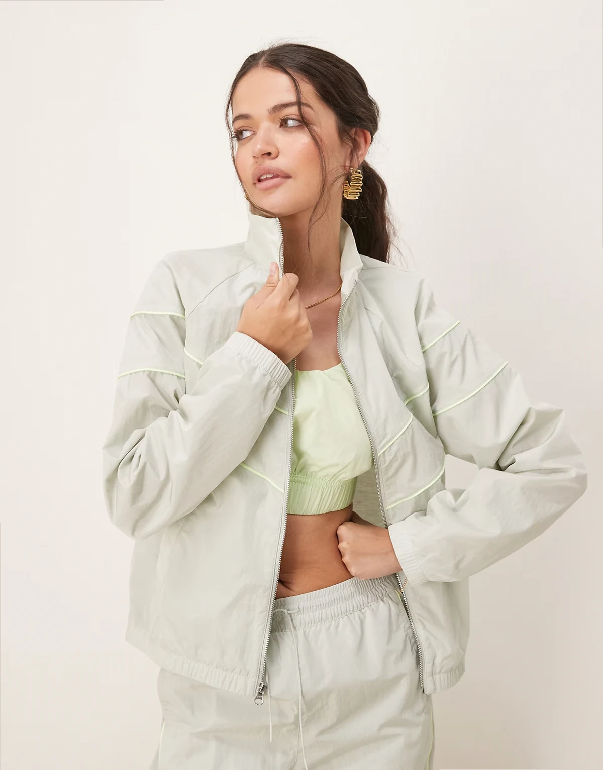 windrunner track jacket in sage green