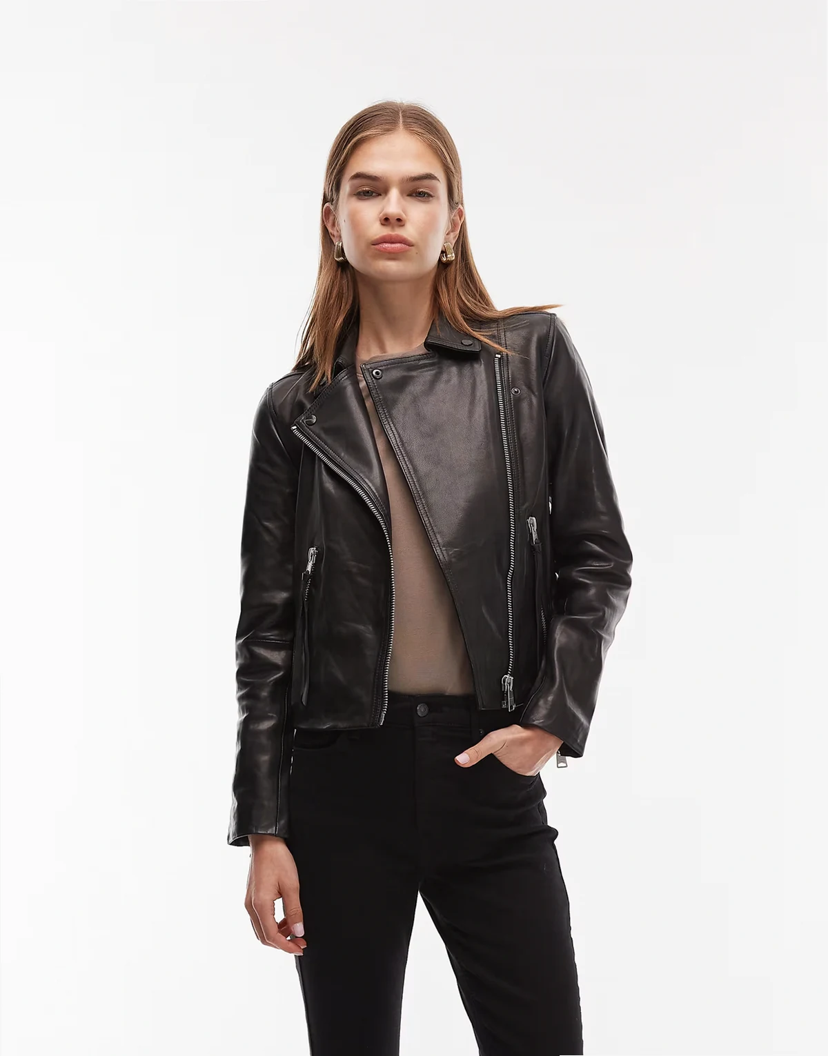 Dalby leather moto jacket in black/silver