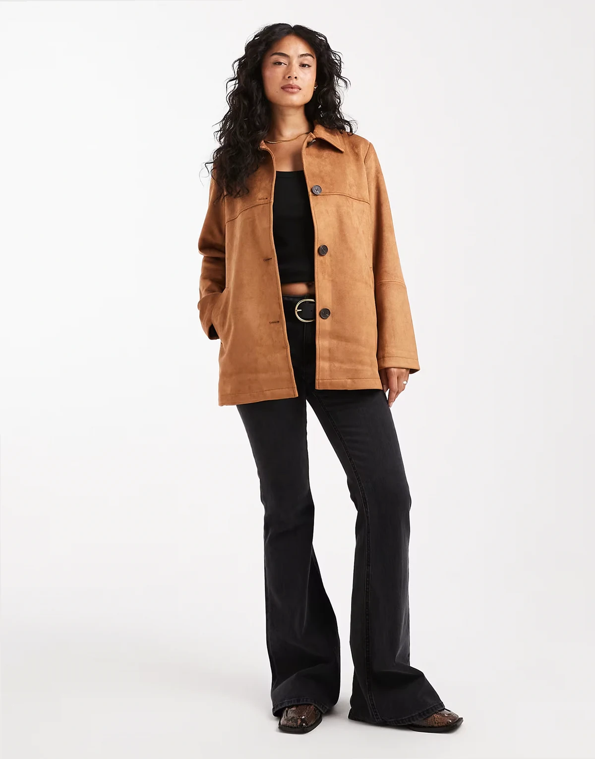 – Trucker-Jacke aus Wildlederimitat in Hellbraun