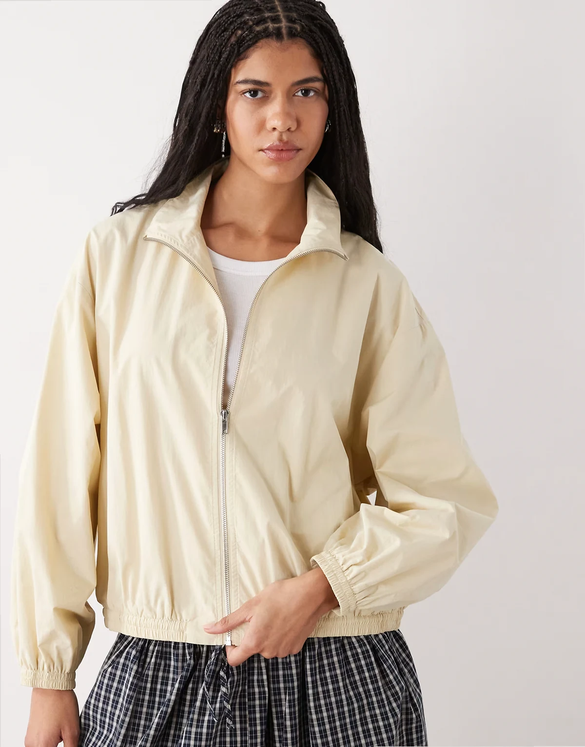 track jacket with funnel collar in light beige
