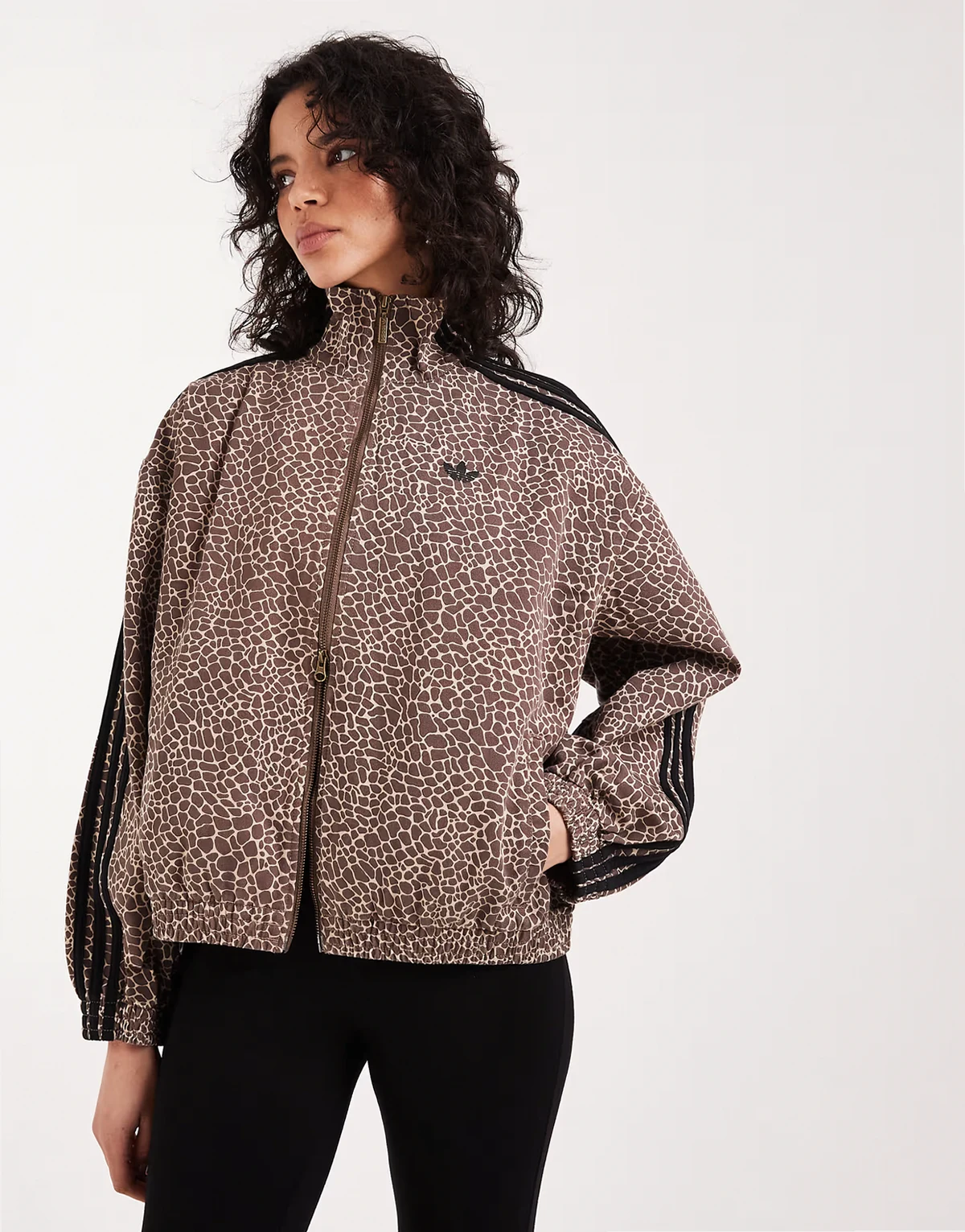 Firebird denim track top in brown animal print