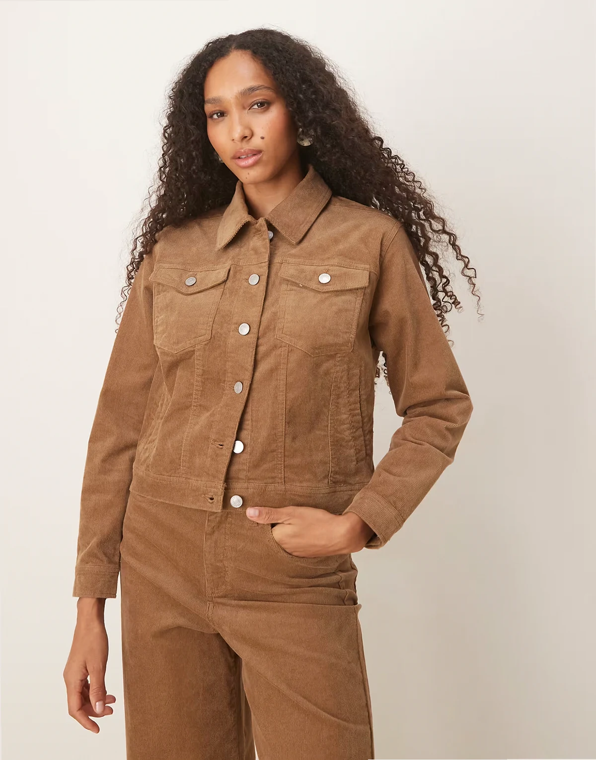 cord trucker jacket in brown - part of a set