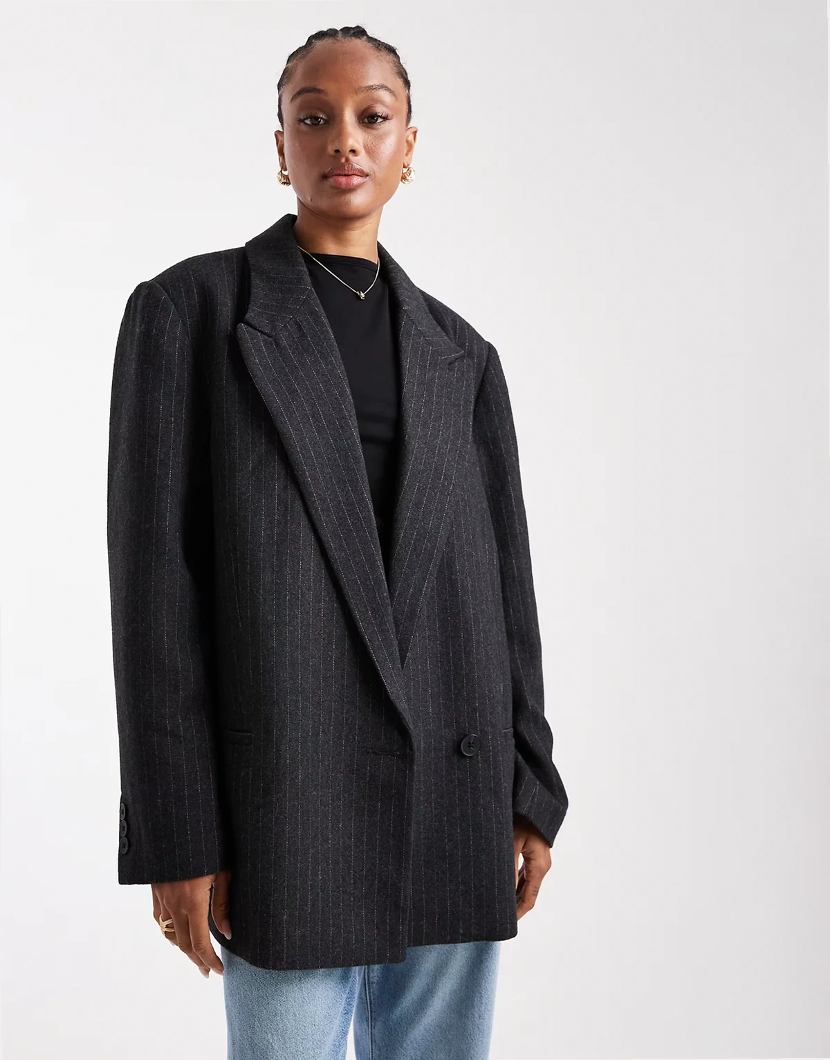 ASOS DESIGN Tall – Eleganter Wollmix-Blazer in Anthrazit mit Nadelstreifen