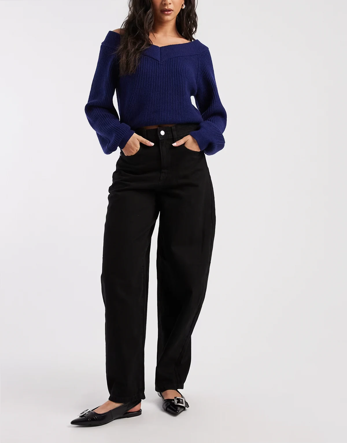 – Kirsa – Jeans mit hohem Bund und weitem Bein in schwarzer Waschung