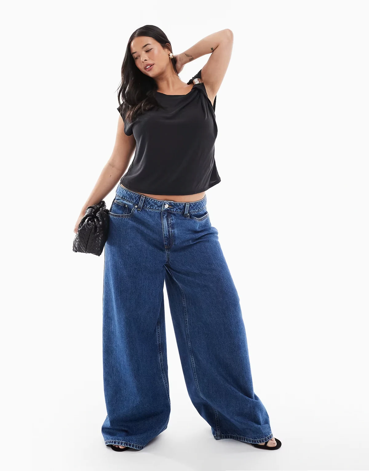 ASOS DESIGN Curve – Niebieskie jeansy z szerokimi nogawkami i podwyższonym stanem