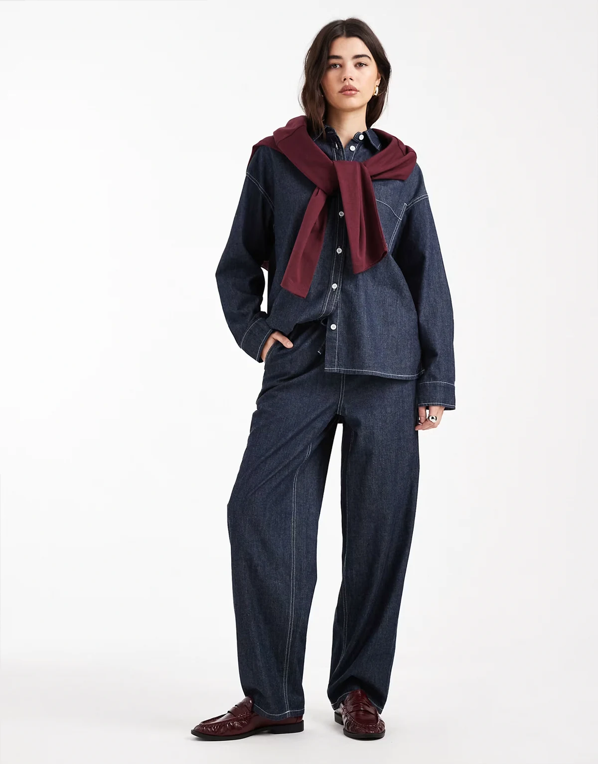 Gina barrel tie waist jeans in rinse denim - part of a set