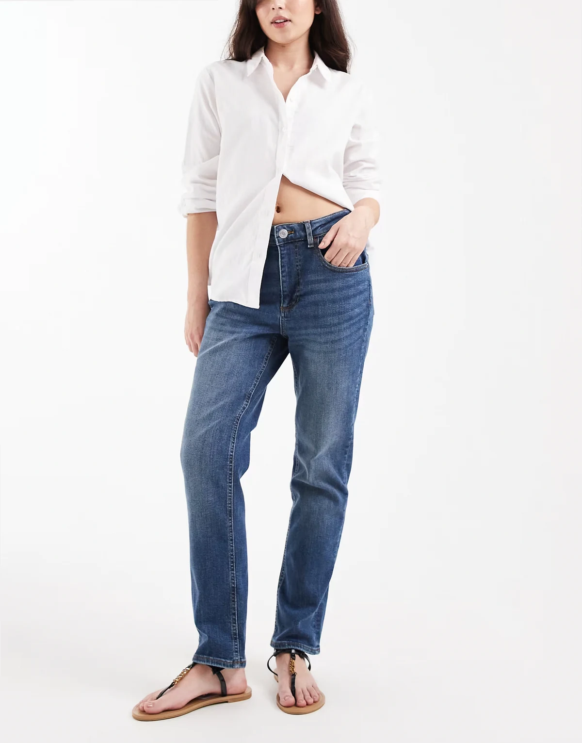 – Rosie – Elastische Cropped-Jeans in dunkelblauer Waschung mit schmalem Schnitt