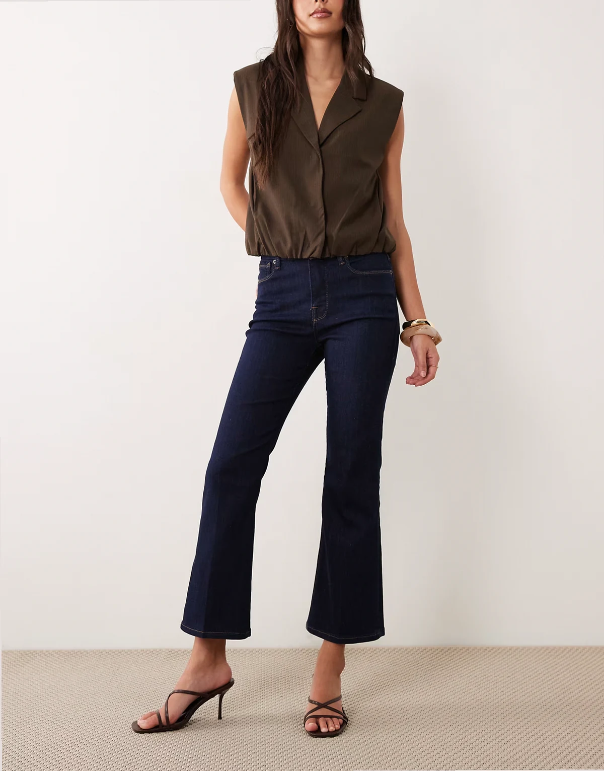 – Good Legs – Verkürzte Bootcut-Jeans aus reiner Baumwolle in dunkelblauer Waschung