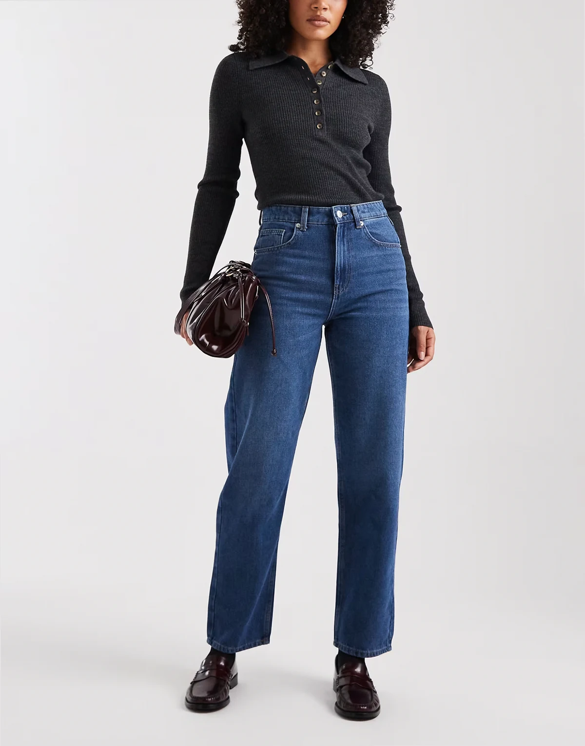 – Robbie – Gerade geschnittene Jeans in Mittelblau mit hohem Bund