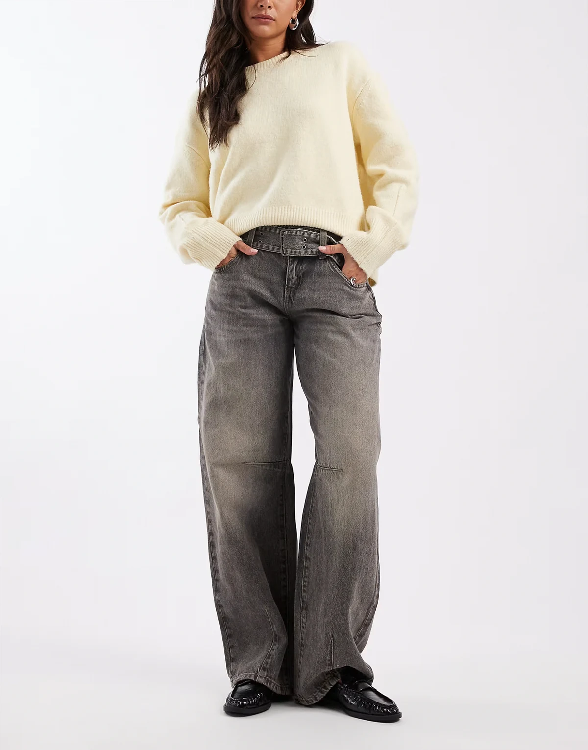 low rise barrel jeans in Y2K washed gray