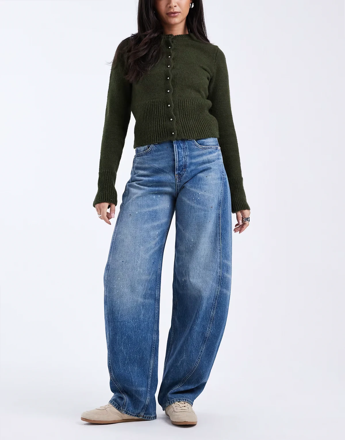 – Ella – Barrel-Jeans in mittlerer, verblasster Waschung mit mittelhohem Bund