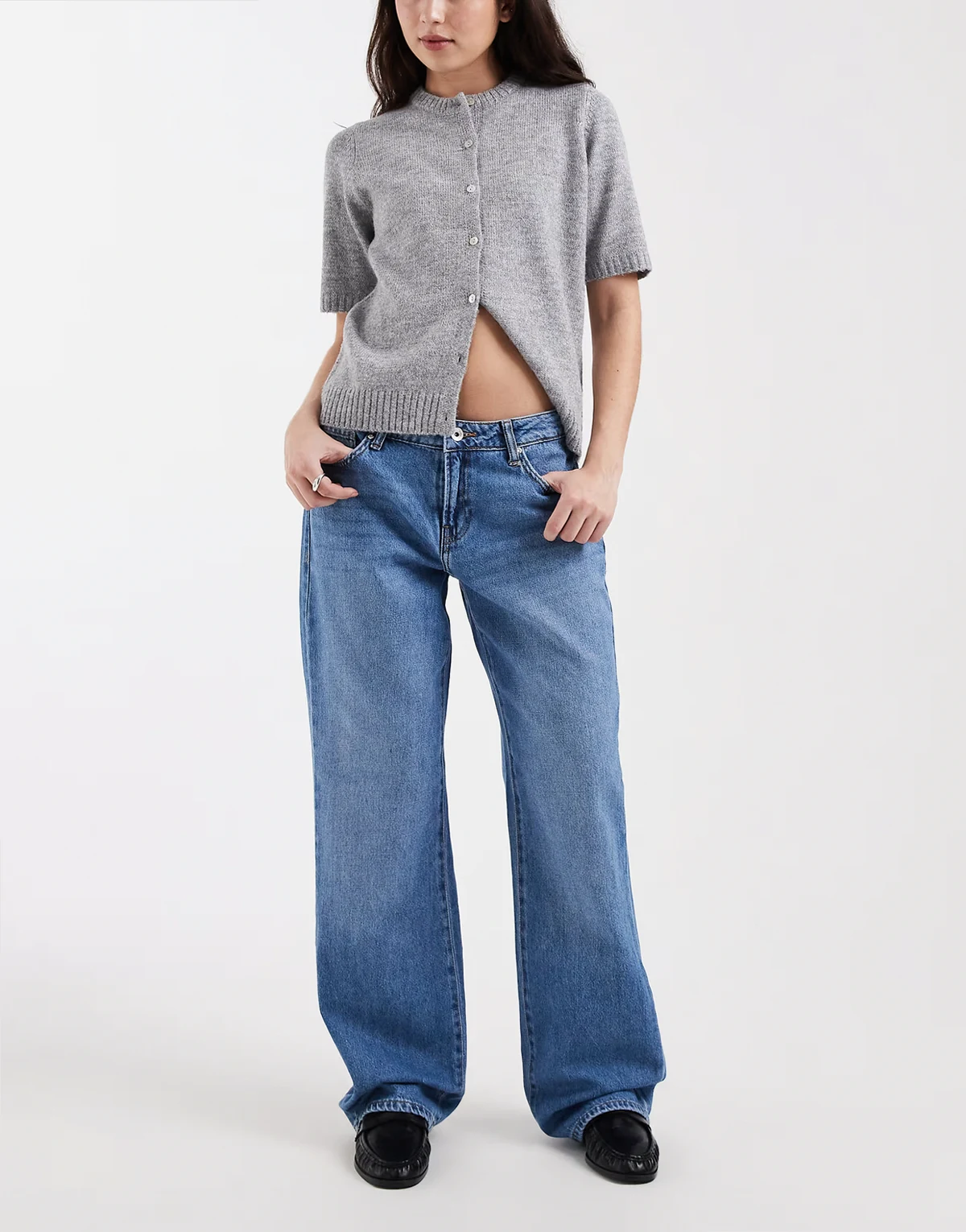 – Britney – Jeans in Mittelblau mit geradem Schnitt und niedrigem Bund
