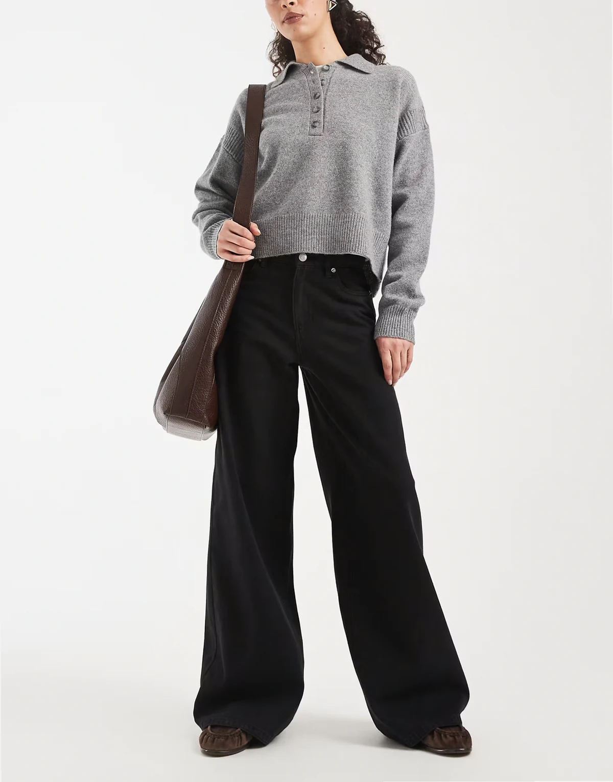 – Remy – Weite Jeans aus schwarzem Denim mit mittelhohem Bund