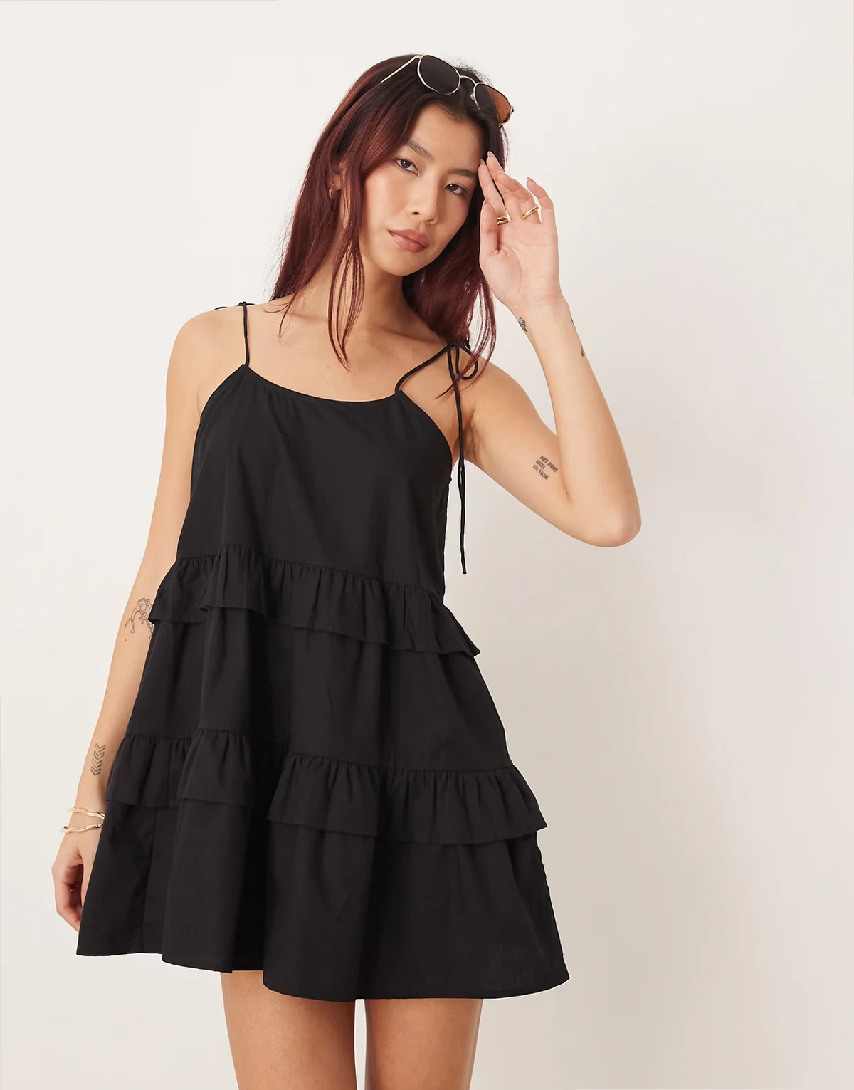 Esmee tiered mini beach dress in black