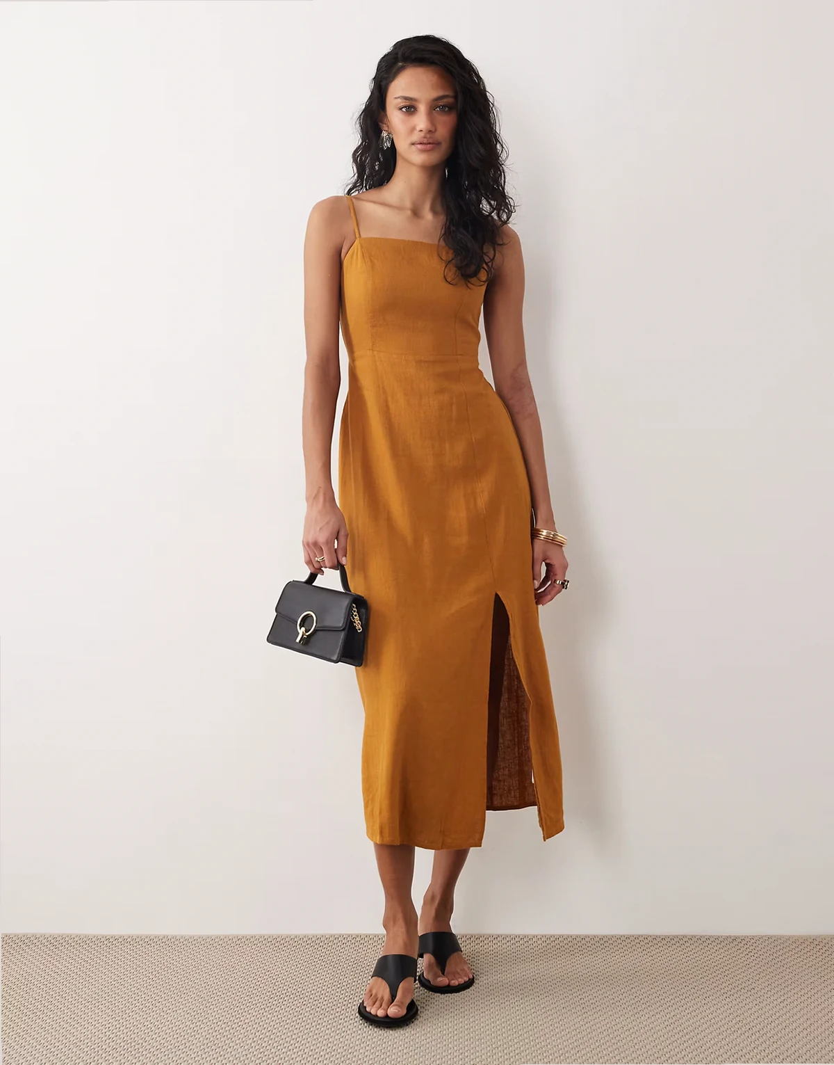 – Maddy – Mittellanges Trägerkleid in Mandarine