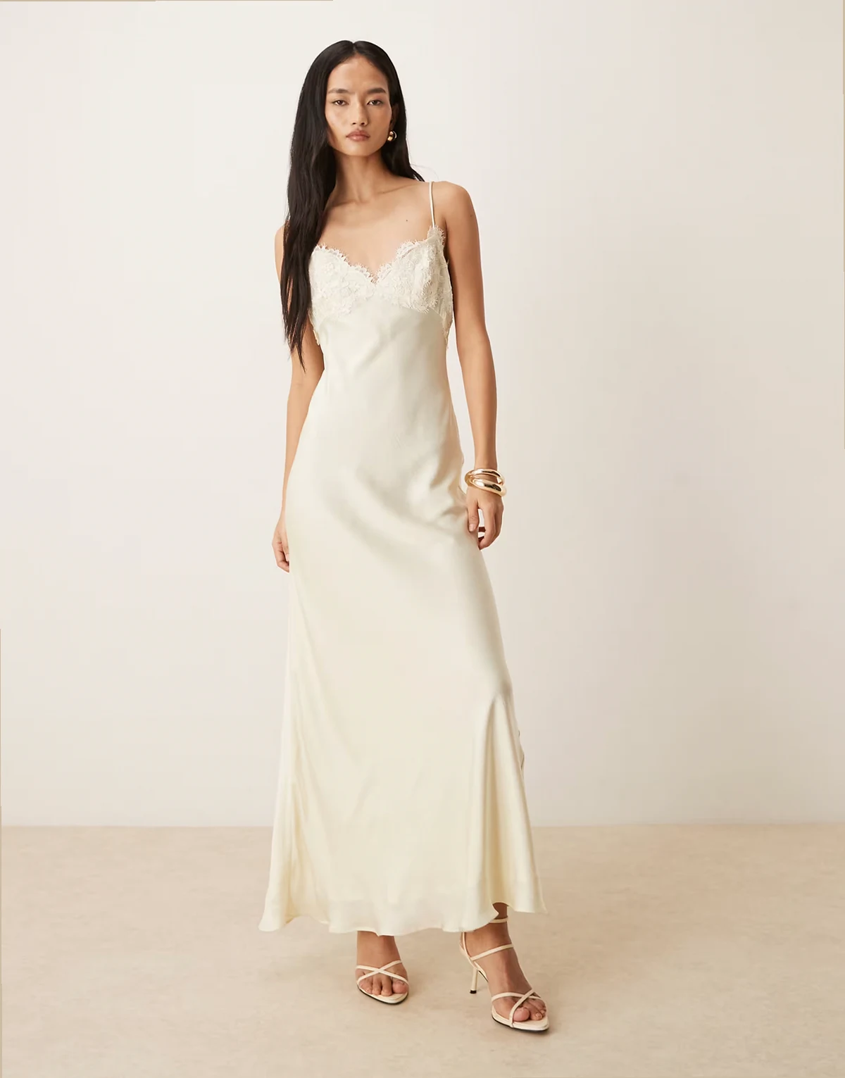 Elisan lace bust detailing satin maxi dress in ivory