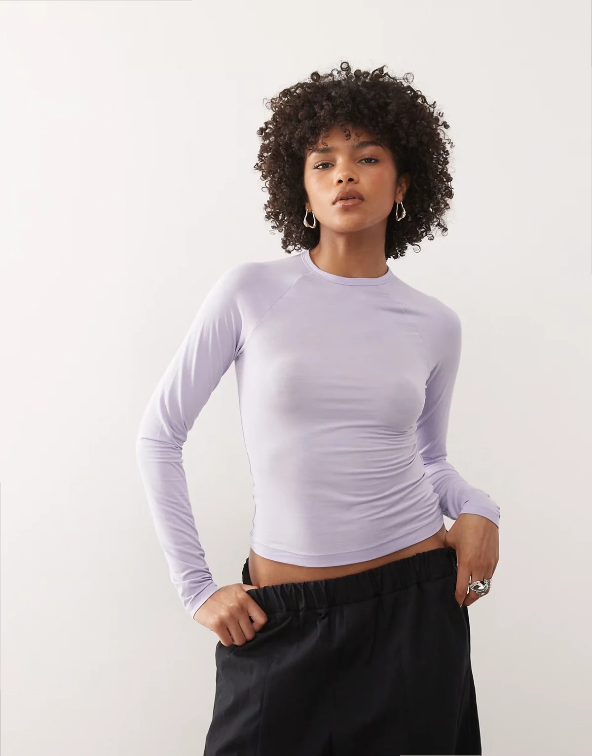 super soft slim fit long sleeve raglan top in lilac